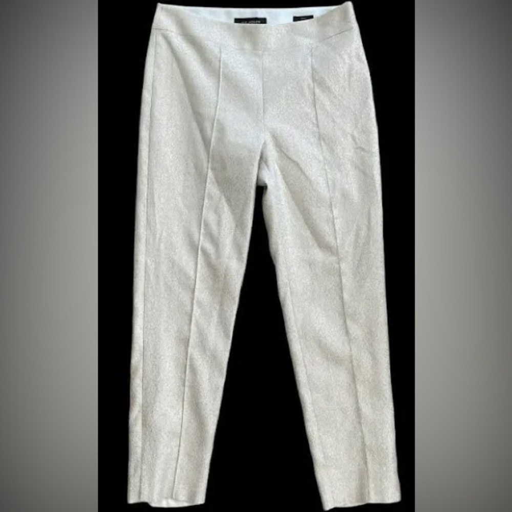 ST. JOHN Shimmer Metallic Lined Emma Pants Trousers Size 6 Cream with Gold